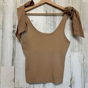 Lalavon Tan Tie Shoulder Strap Knit Top Size L